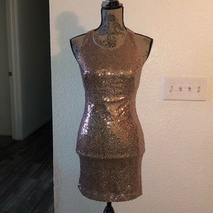 Shimmer Down Rose Gold Sequin Mini dress.